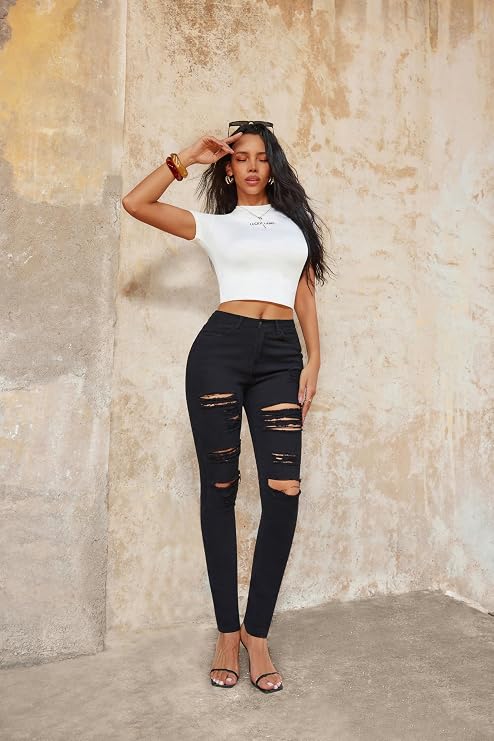 Women’s High-Waisted Ripped Skinny Stretch Jeans