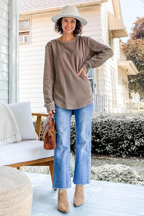 Women’s Crewneck Sweatshirt Long Sleeve High-Low Top